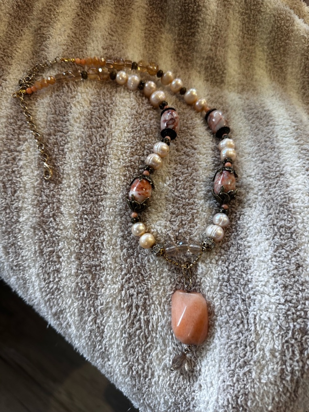 Artisan Pink Pearl and Peach Coral Necklace - Women Jewelry - Picture 6 of 13